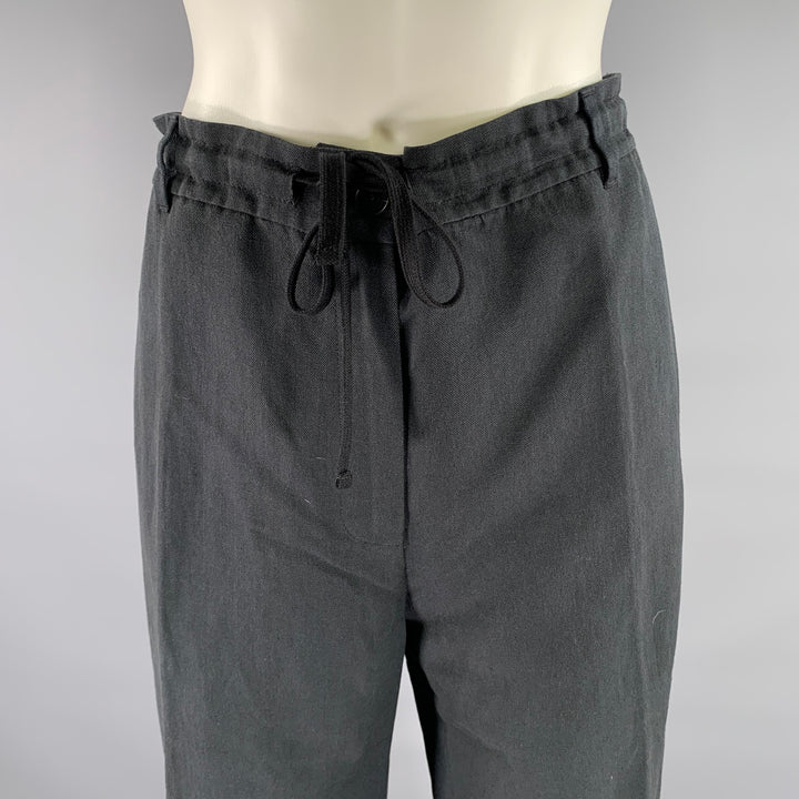 THE ROW Size 10 Navy Silk Linen Drawstring Pants
