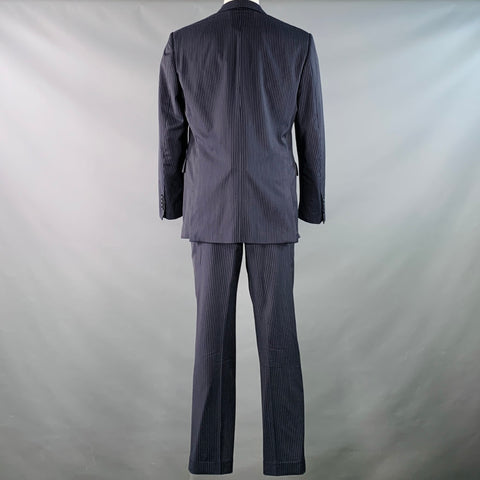 RALPH LAUREN Size 40 Navy Grey Stripe Virgin Wool Notch Lapel Suit