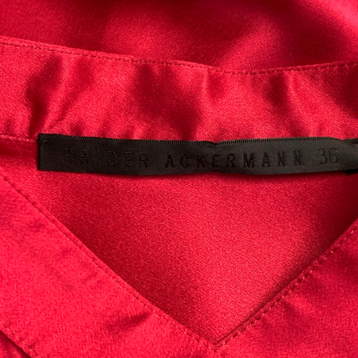 HAIDER ACKERMANN Size S Red Silk Satin Nehru Collar Hidden Buttons Shirt