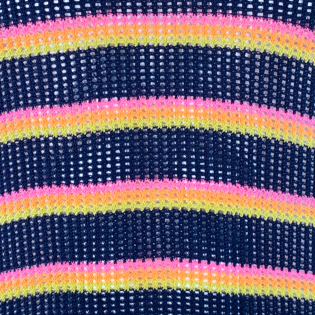 MR TURK Size XL Navy Multi Color Stripe Cotton Knit Mesh T-shirt