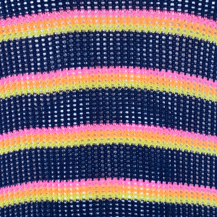 MR TURK Size XL Navy Multi Color Stripe Cotton Knit Mesh T-shirt