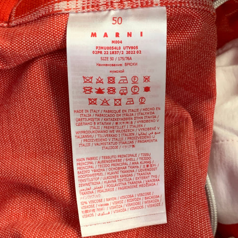 MARNI Size 34 Red White Plaid Viscose Blend Drawstring Casual Pants