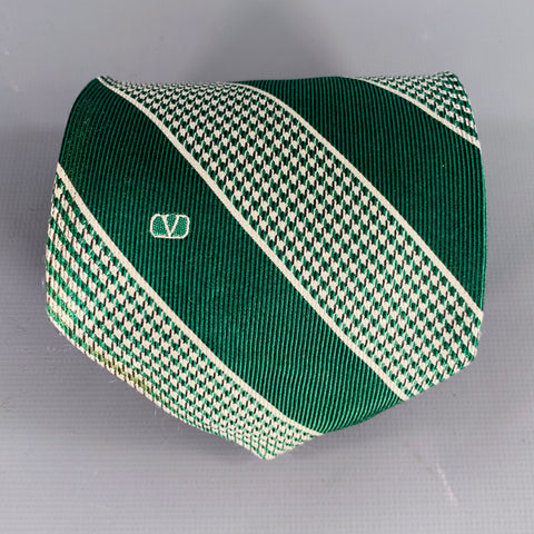 VALENTINO Green White Houndstooth Silk Tie