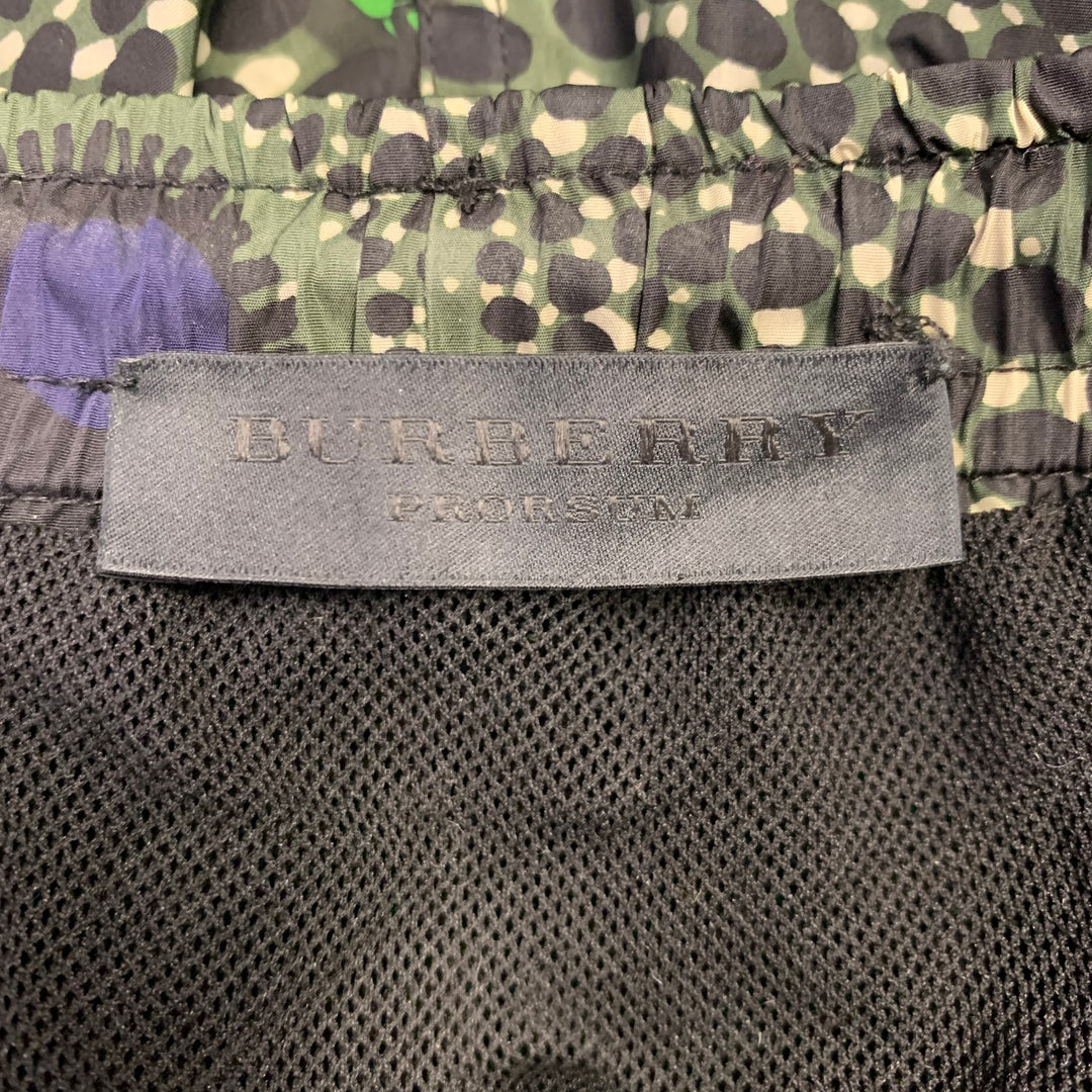 BURBERRY PRORSUM Size S Green Black Abstract Drawstring Swim Trunks
