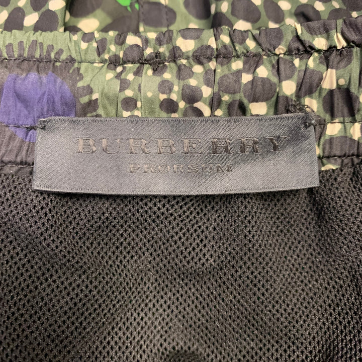 BURBERRY PRORSUM Size S Green Black Abstract Drawstring Swim Trunks