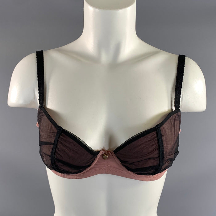 MOSCHINO Size L Pink Black Nylon Blend Mesh Bralette Lingerie