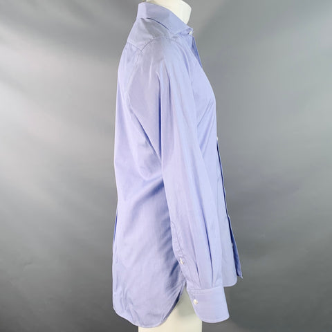 DRAKES LONDON Size M Blue Cotton Cutaway One Pocket Long Sleeve Shirt