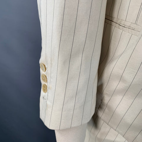 GAULTIER 2 Vintage Size 38 Beige Grey Pinstripe Wool Silk Single Button Hooded Suit