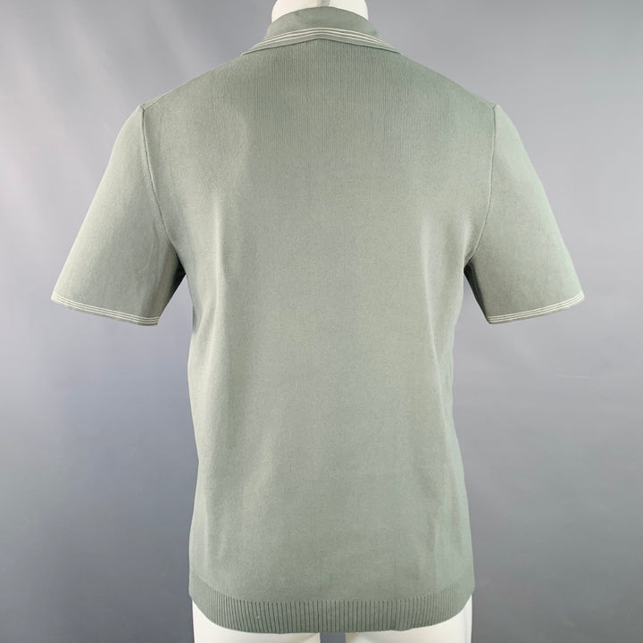 REISS Size M Stetson Green White Contrast Trim Viscose Blend Zip Up Polo
