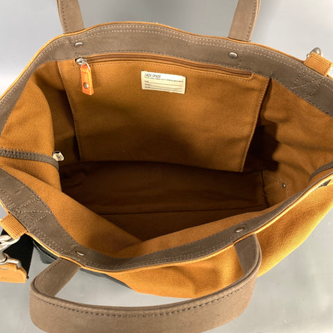 JACK SPADE Brown Black Waxed Cotton Tote Bag