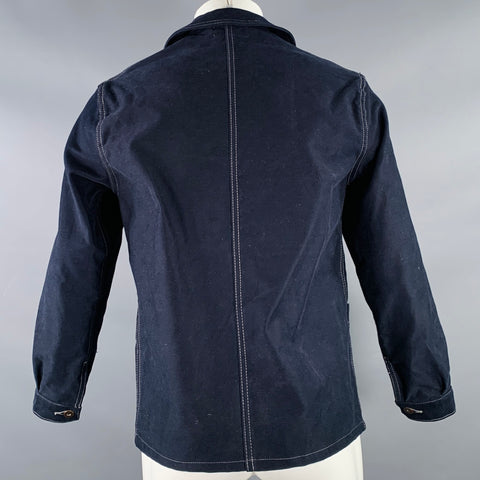 TELLASON Size S Grayford Moleskin Indigo Contrast Stitch Cotton Button Up Jacket