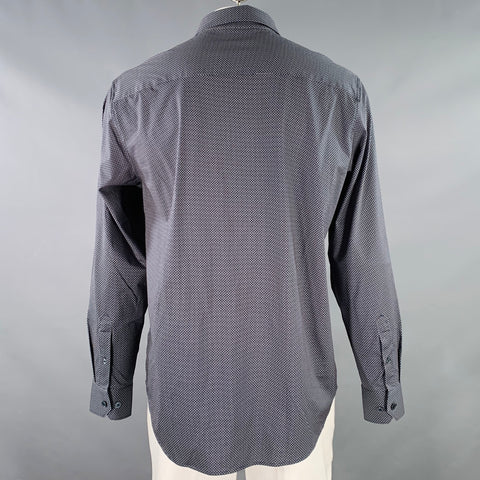 BUGATCHI Size XL Black Blue Yellow Dots Cotton Blend Long Sleeve Shirt