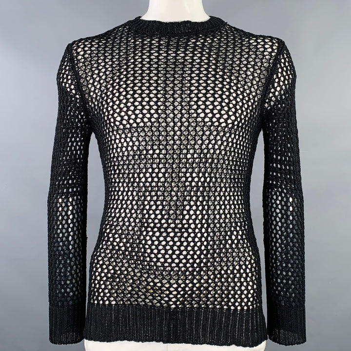 DRIES VAN NOTEN Size L Black Fishnet Crew Neck Pullover