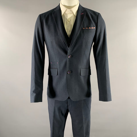 TED BAKER Size 36 Navy Pink Contrast Stitch Polyester Blend Suit