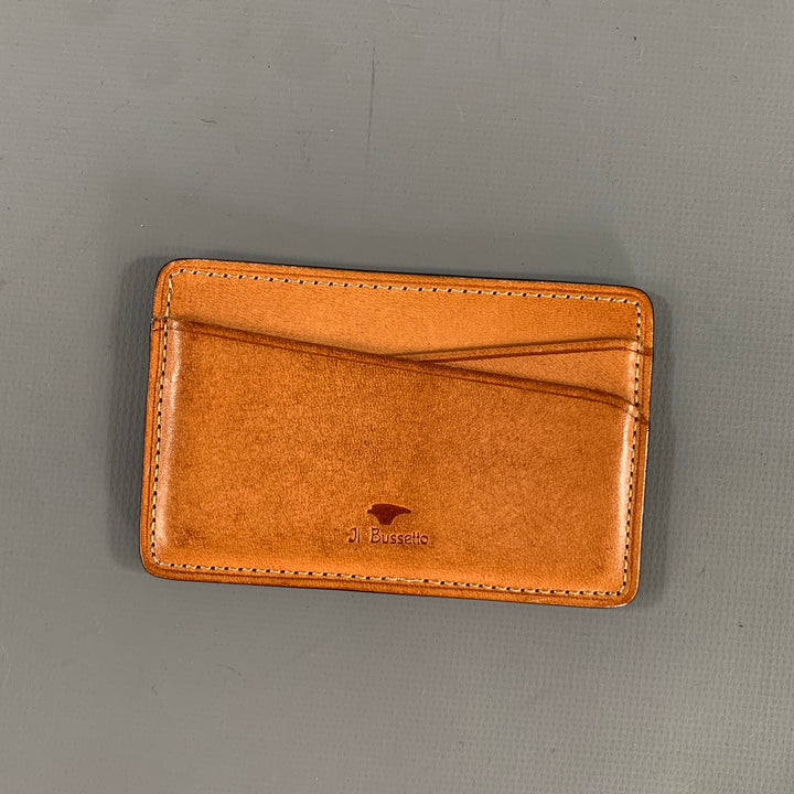 JL BUSSETTO Burgundy Camel Contrast Stitch Card Case