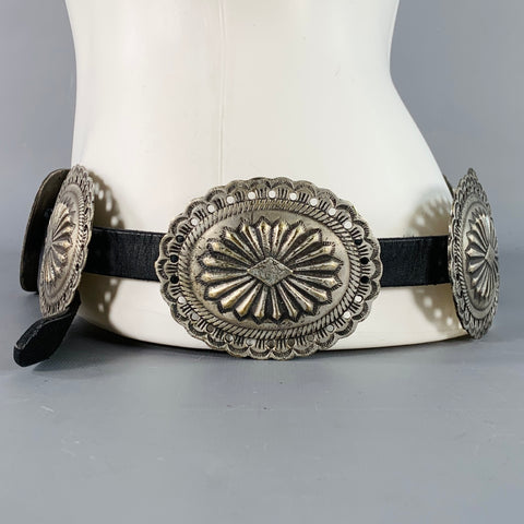 POLO by RALPH LAUREN Size L Black Silver Leather Metal Concho Belt