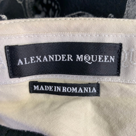 ALEXANDER MCQUEEN Size 38 Black Grey Butterfly Wool Cotton Blend Jacquard Dress Pants