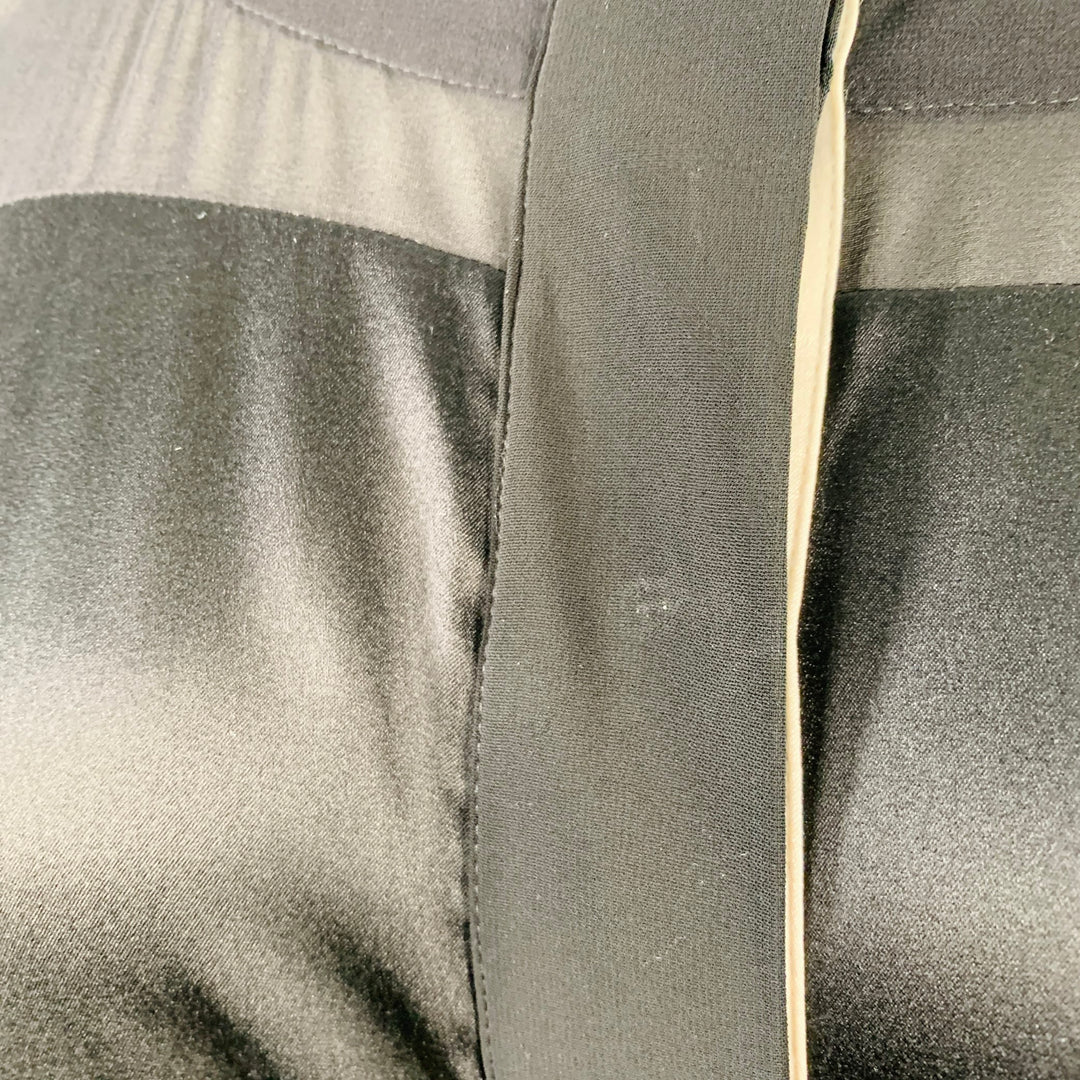 DONNA KARAN Size 8 Black Cream Viscose Blend Mixed Materials Hidden Buttons Blouse