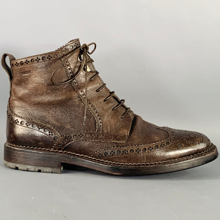 BALLY Size 10 Avery Brown Perforated Pebble Grain Leather Wingtip Boots