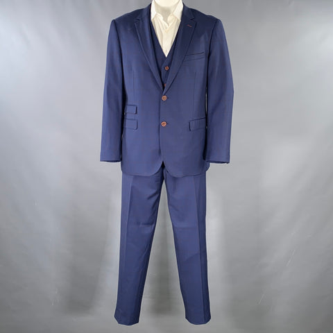 GIOVANNI BRESCIANI Size 46 Regular Blue Rust Window Pane Wool Suit