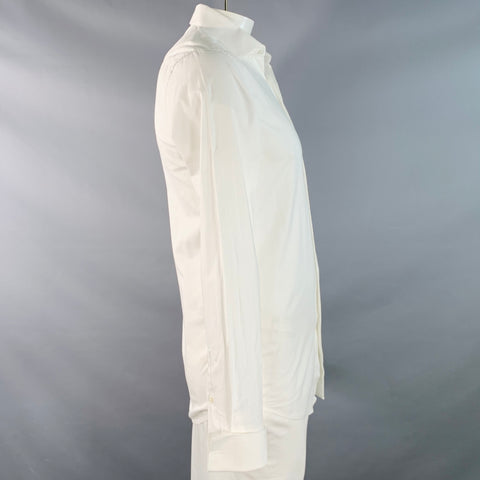 THEORY Size L White Cotton Textured Spread Collar French Cuff Long Sleeve Shirt