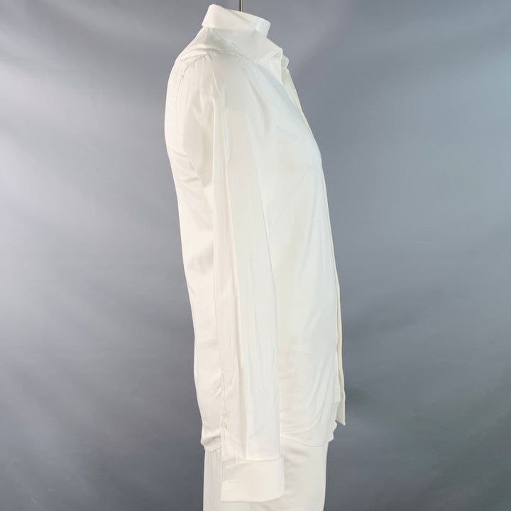 THEORY Size L White Cotton Textured Spread Collar French Cuff Long Sleeve Shirt