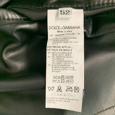 DOLCE & GABBANA Size 42 Black Lambskin Leather Bomber Jacket