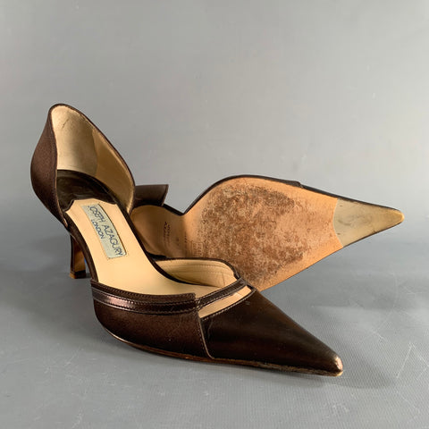 JOSEPH AZAGURY Size 7 Brown Silk Pointed Toe Pumps