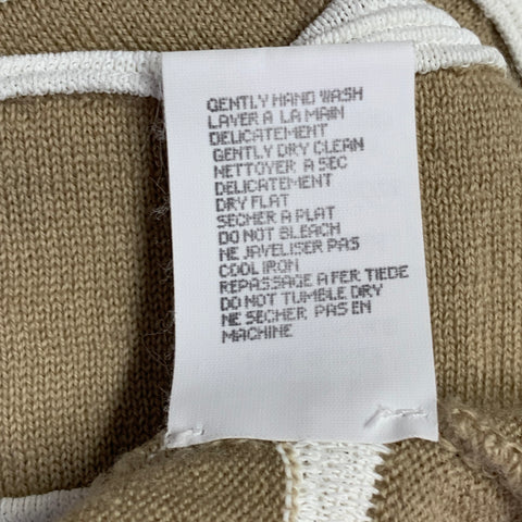 GIORGIO ARMANI Taille S Haut décontracté sans manches en mélange de laine mérinos texturée à rayures beige et blanc