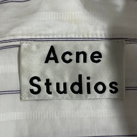 ACNE STUDIOS Size S Diede Textured White Navy Cotton Stripe Collarless Midi Dress