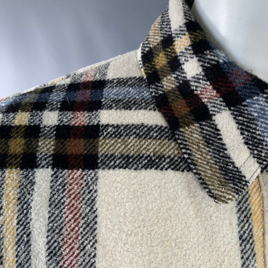 ISABEL MARANT ETOILE Size XS Cream Plaid Polyester Oversized Flannel Shirt Jacket