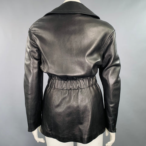 THIERRY MUGLER Size 10 Black Lambskin Leather Zip Up Jacket