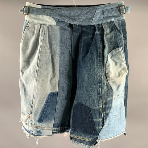 KAPITAL Size L Indigo Patchwork Denim Shorts