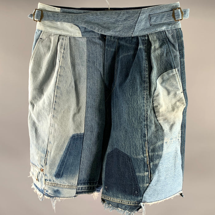 KAPITAL Size L Indigo Patchwork Denim Shorts