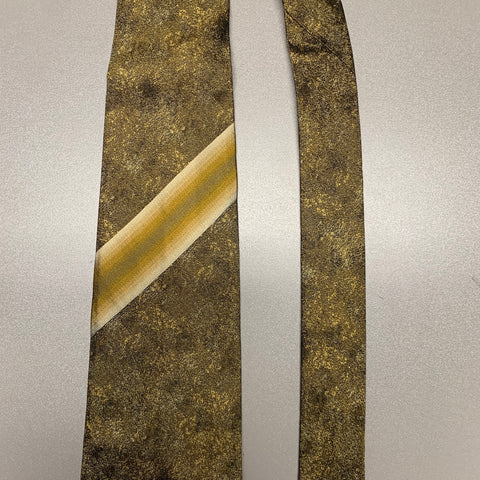 FENDI Gold Khaki Stripe Silk Tie