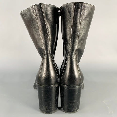 GUCCI Size 10 Black Leather Side Zipper Boots