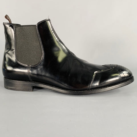 PRADA Size 8.5 Black Perforated Leather Cap Toe Chelsea Boots