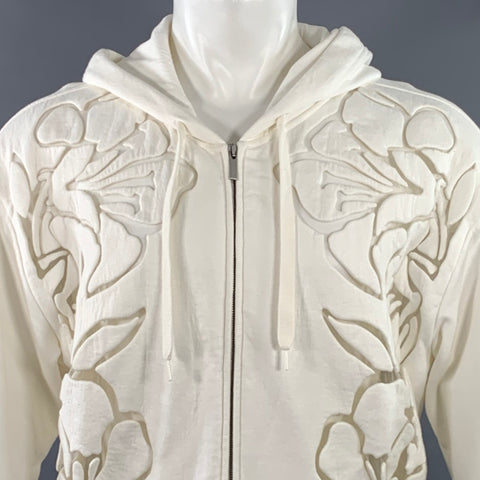VALENTINO Size S White Cut Out Cotton Polyamide Oversized Hoodie Jacket