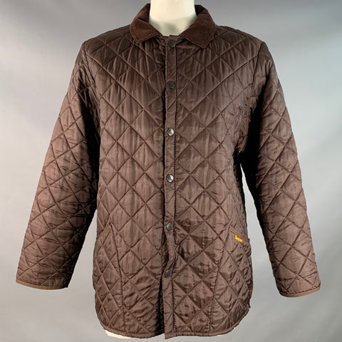 BARBOUR Size XL Brown Quilted Nylon Snaps Jacket