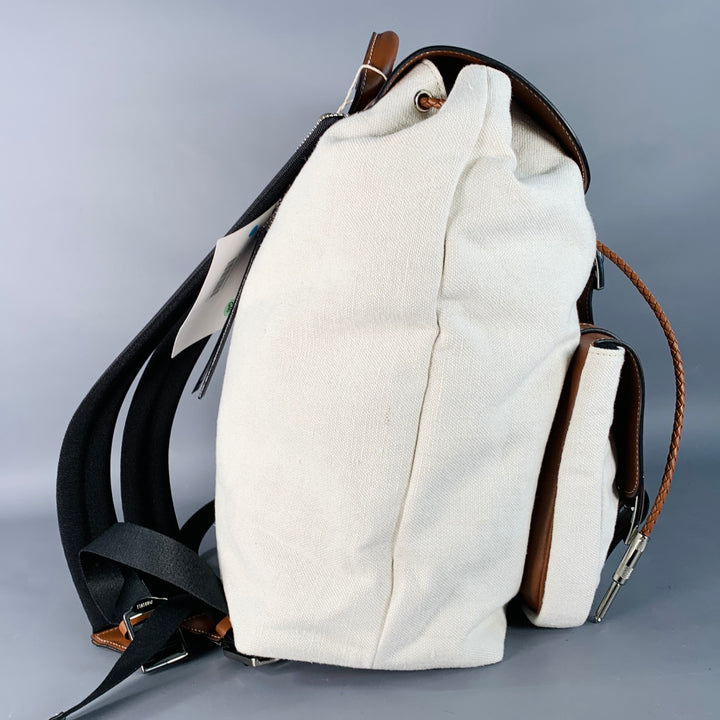 AMIRI Brown Cream Canvas Leather Backpack Bag