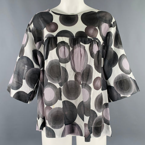 DRIES VAN NOTEN Size 4 Grey White Cotton Circles 3/4 Sleeves Casual Top