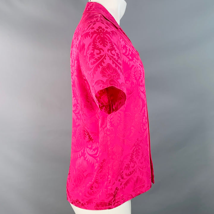 VERSACE Size S Pink Fuchsia Damask Silk Camp Short Sleeve Shirt