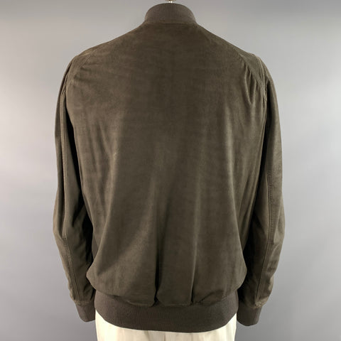 RICK OWENS Size 46 Green Olive Ribbed Leather Bomber Jacket