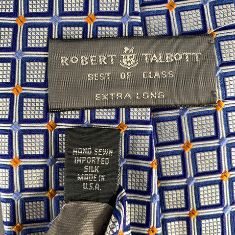 ROBERT TALBOTT Navy light blue orange Geometric Silk Tie