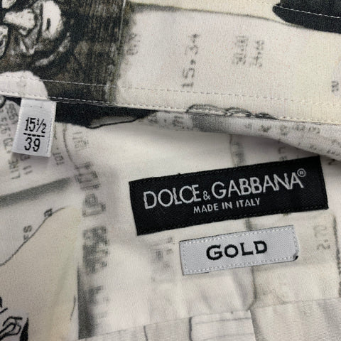 DOLCE & GABBANA Size S White Black Figures Cotton Button Up Long Sleeve Shirt