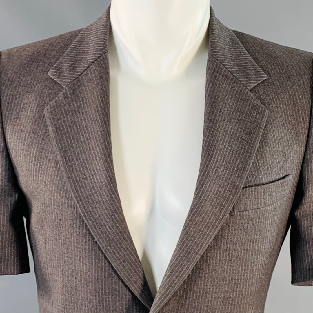 NO BRAND Size 38 Grey White Pinstripe Wool Notch Lapel Blazer Short Sleeve Shirt