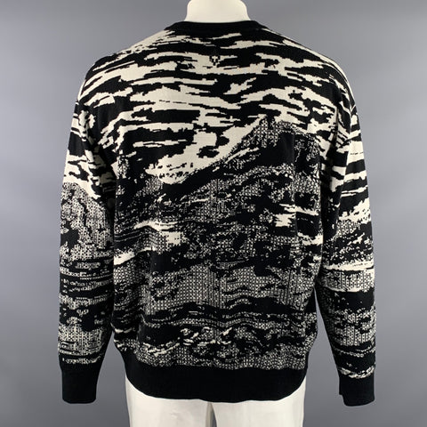 MARCELO BURLON Size M Black White Knit Wool Ribbed Sweater
