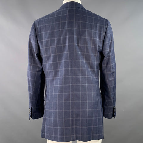 ISAIA Size 40 Blue Orange Plaid Wool Single Breasted Sport Coat