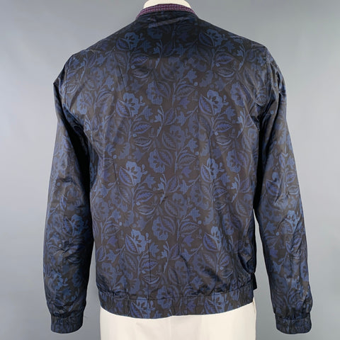 ETRO Size L Blue Black Multi Color Polyester Reversible Jacket
