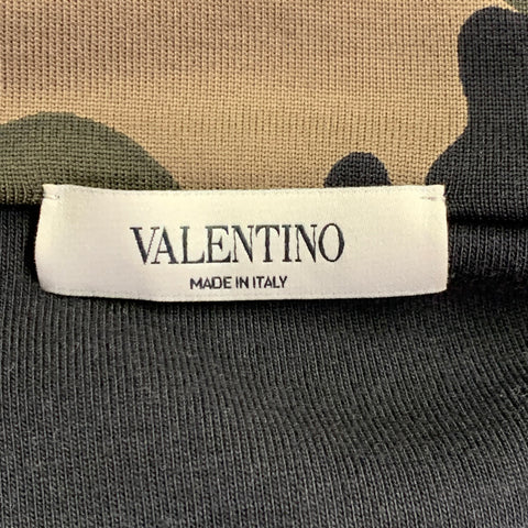 VALENTINO Size L Black Green Camo Polyamide Cotton Zip Up Sweatshirt